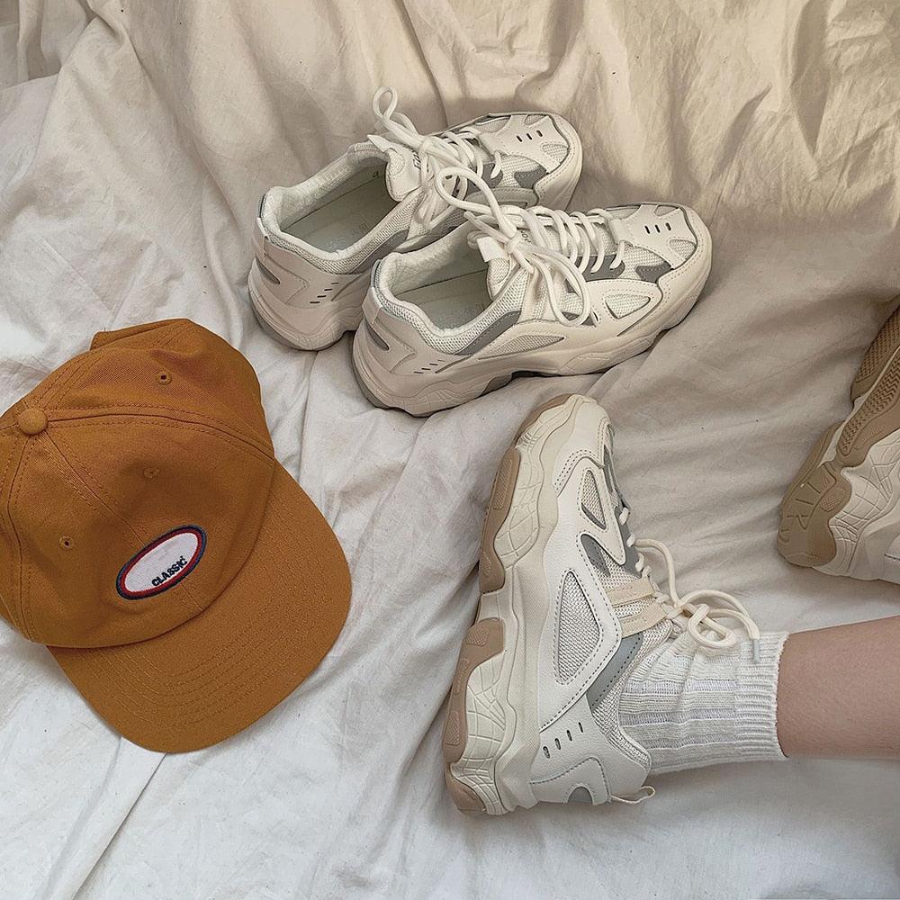 Women’s Chunky Platform Sneakers - Reflective Casual Streetwear