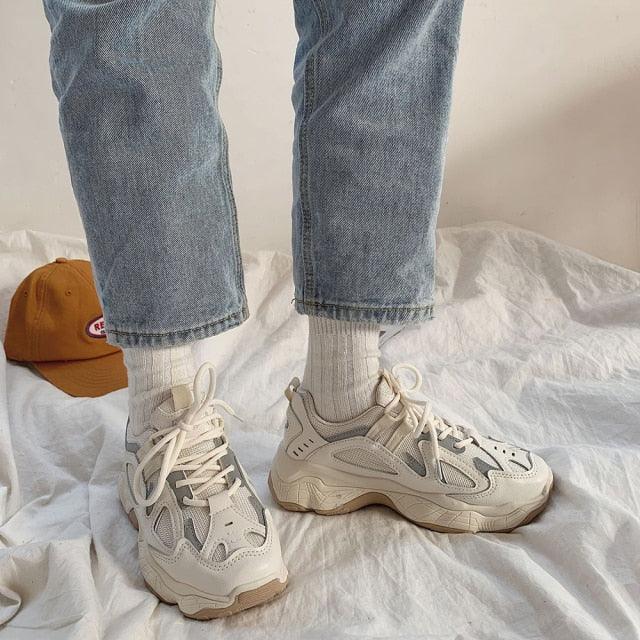 Women’s Chunky Platform Sneakers - Reflective Casual Streetwear
