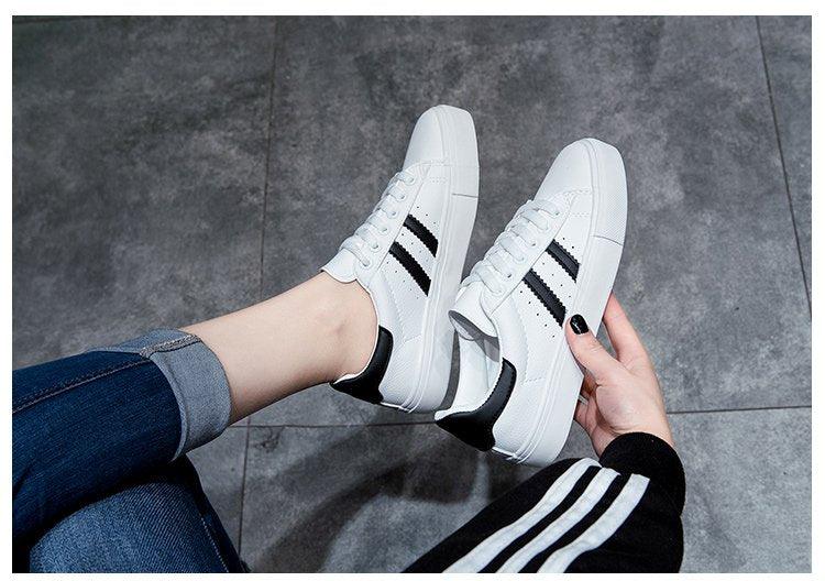 Women's White Casual Lace-Up Sneakers - Comfortable Eco Leather Flats