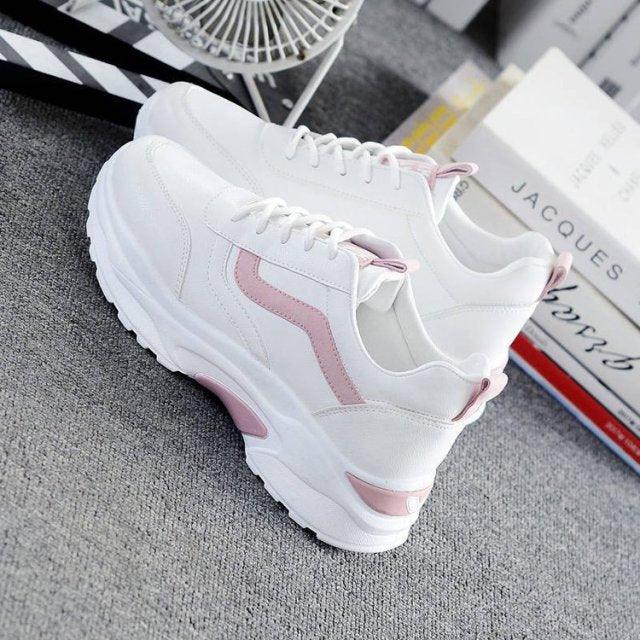 Classic White Platform Sneakers - Comfortable Casual Low Top Shoes