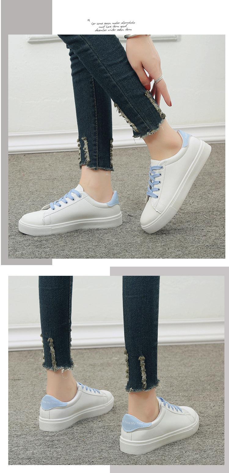 Women's Leather Platform White Sneakers Casual Lace-Up Flats