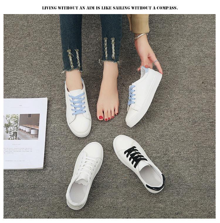 Women's Leather Platform White Sneakers Casual Lace-Up Flats