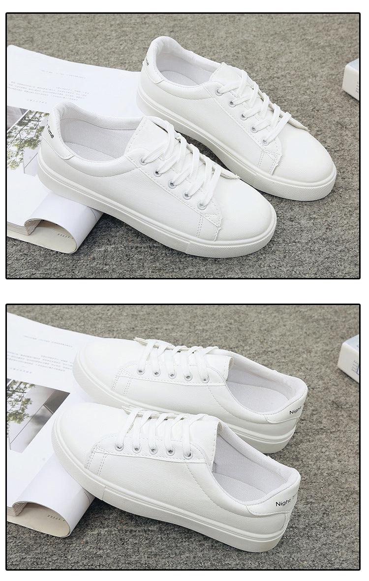 Women's Leather Platform White Sneakers Casual Lace-Up Flats