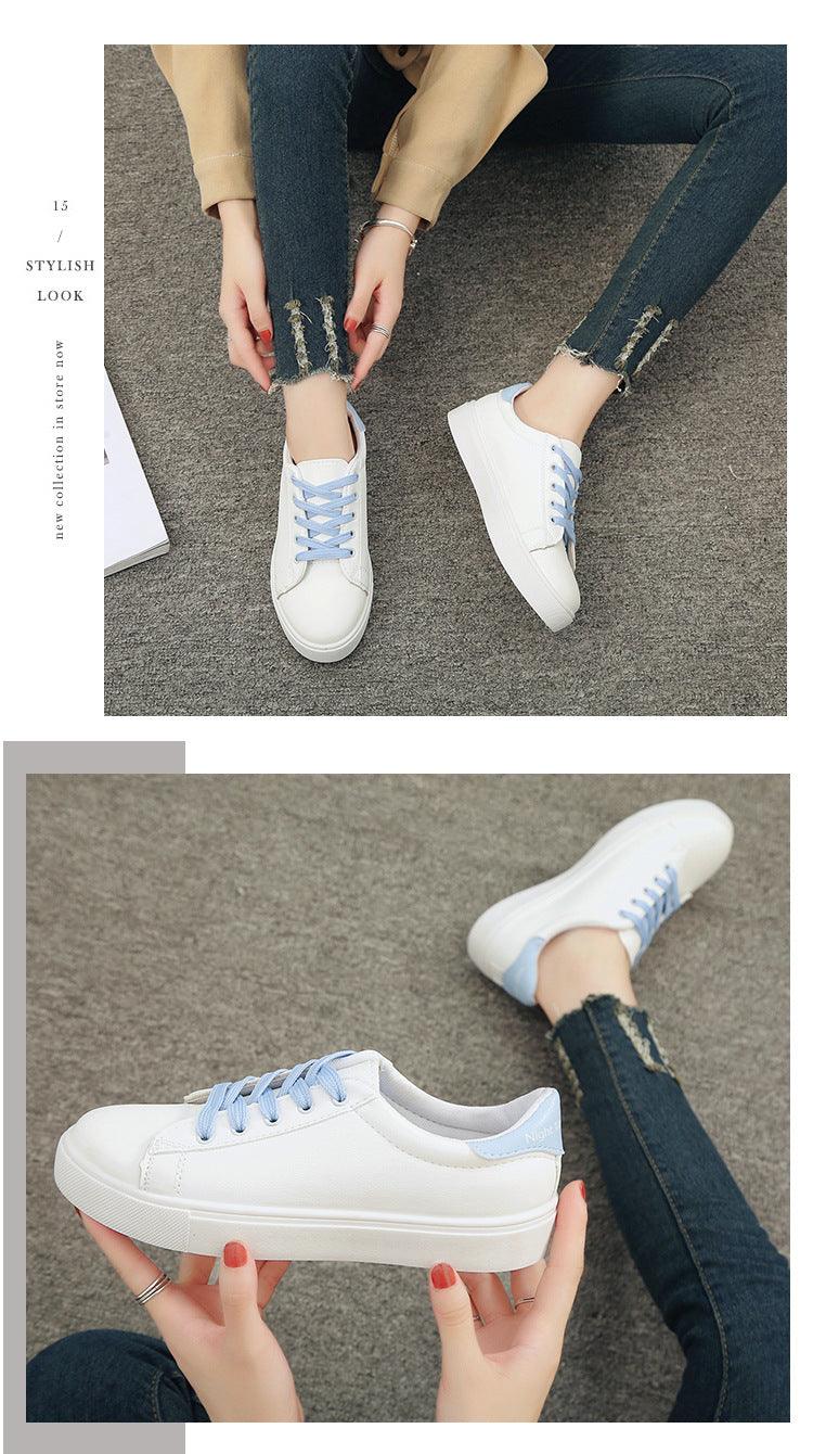 Women's Leather Platform White Sneakers Casual Lace-Up Flats