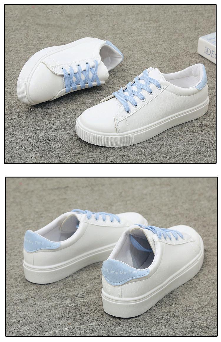 Women's Leather Platform White Sneakers Casual Lace-Up Flats