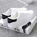 Women's Leather Platform White Sneakers Casual Lace-Up Flats