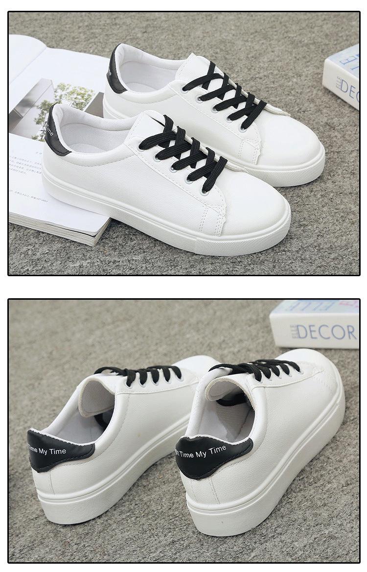 Women's Leather Platform White Sneakers Casual Lace-Up Flats