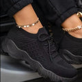 Women's White Thick Sole Lace-Up Breathable Mesh Walking Sneakers