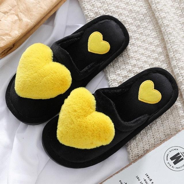 Plush Heart Slippers for Women & Girls - Soft Indoor House Shoes