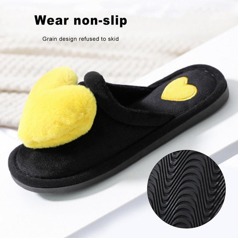 Plush Heart Slippers for Women & Girls - Soft Indoor House Shoes