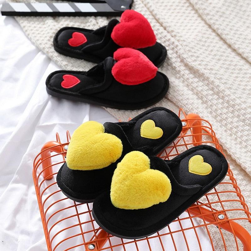 Plush Heart Slippers for Women & Girls - Soft Indoor House Shoes