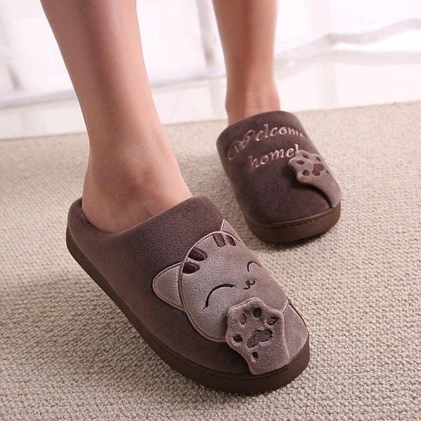 Women's Cat Face Furry Slippers – Soft Plush Warm House Shoes
