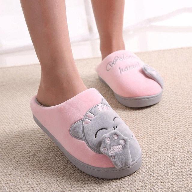 Women's Cat Face Furry Slippers – Soft Plush Warm House Shoes