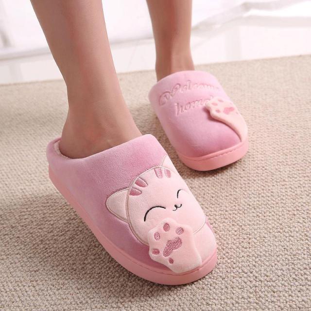 Women's Cat Face Furry Slippers – Soft Plush Warm House Shoes
