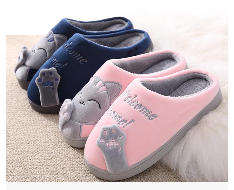 Women's Cat Face Furry Slippers – Soft Plush Warm House Shoes