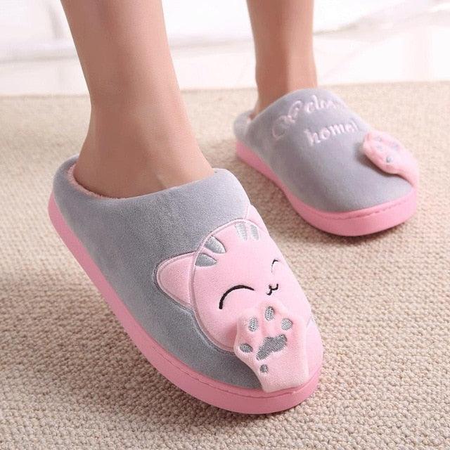 Women's Cat Face Furry Slippers – Soft Plush Warm House Shoes