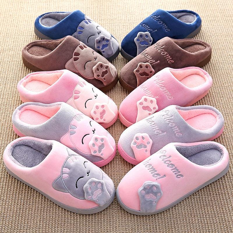 Women's Cat Face Furry Slippers – Soft Plush Warm House Shoes