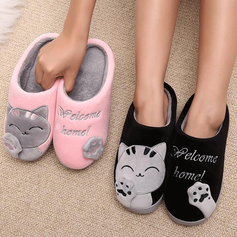 Women's Cat Face Furry Slippers – Soft Plush Warm House Shoes
