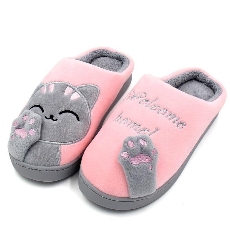Women's Cat Face Furry Slippers – Soft Plush Warm House Shoes