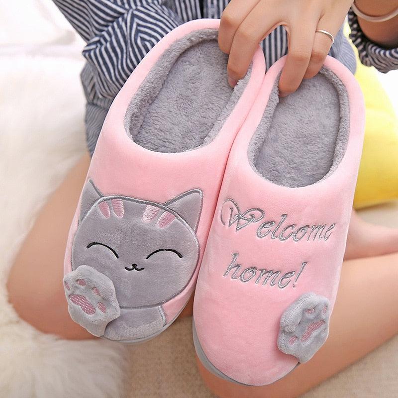 Women’s Memory Foam Cat Slippers with Waterproof Rubber Sole