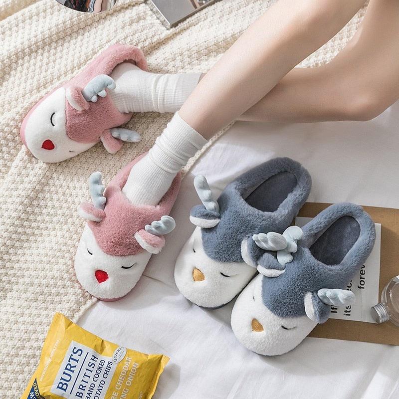 Plush Elk Slippers for Men & Women