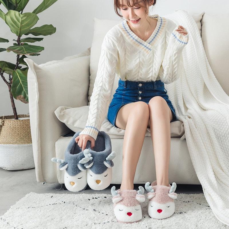 Plush Elk Slippers for Men & Women