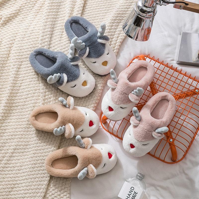 Plush Elk Slippers for Men & Women