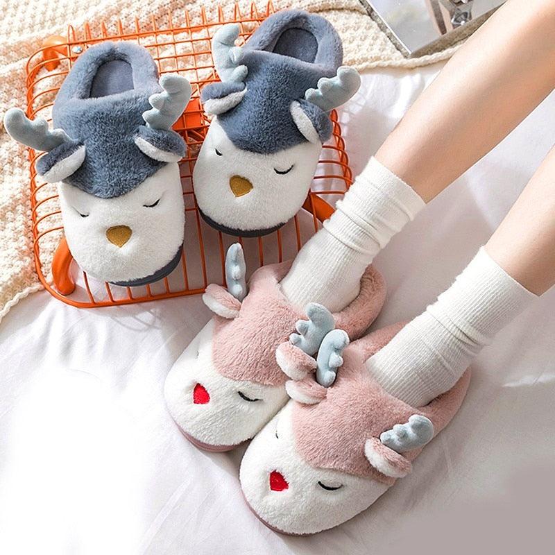 Plush Elk Slippers for Men & Women