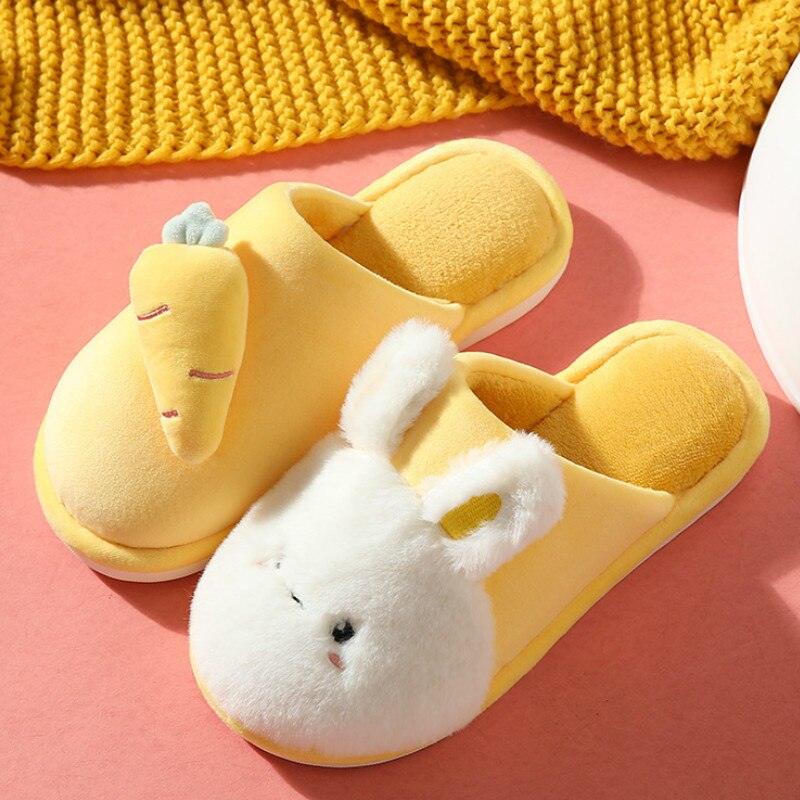 Soft plush rabbit fur house slippers with memory foam cushion for indoor lounging