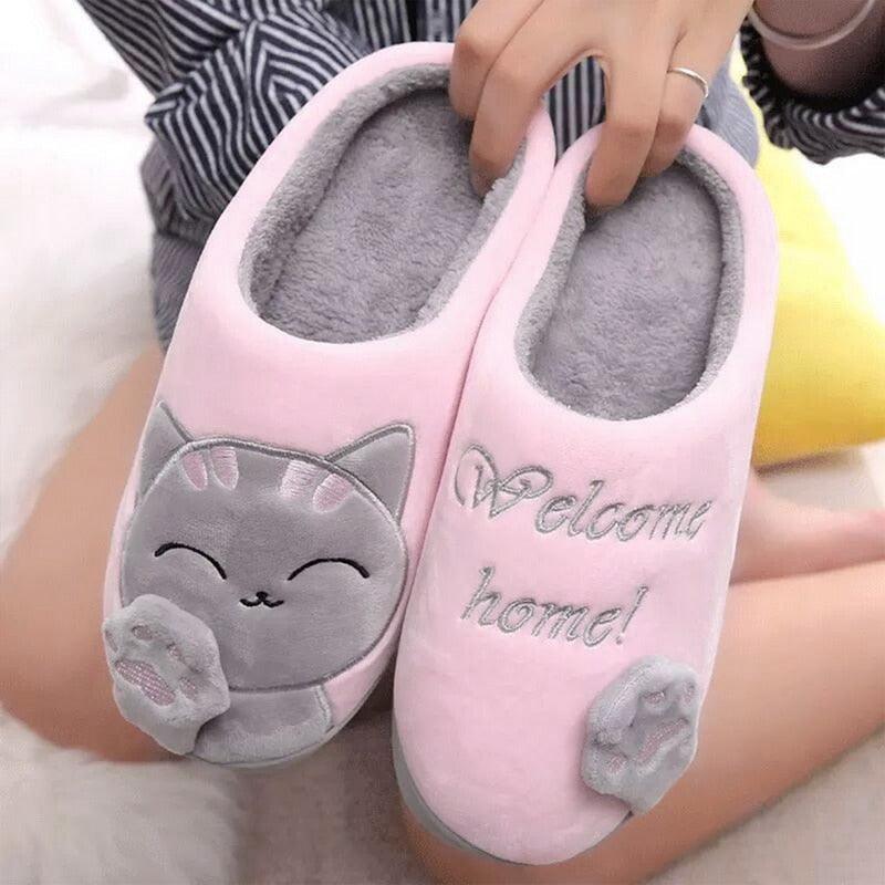 Plush Cat Animal Indoor House Slippers with Memory Foam Comfort