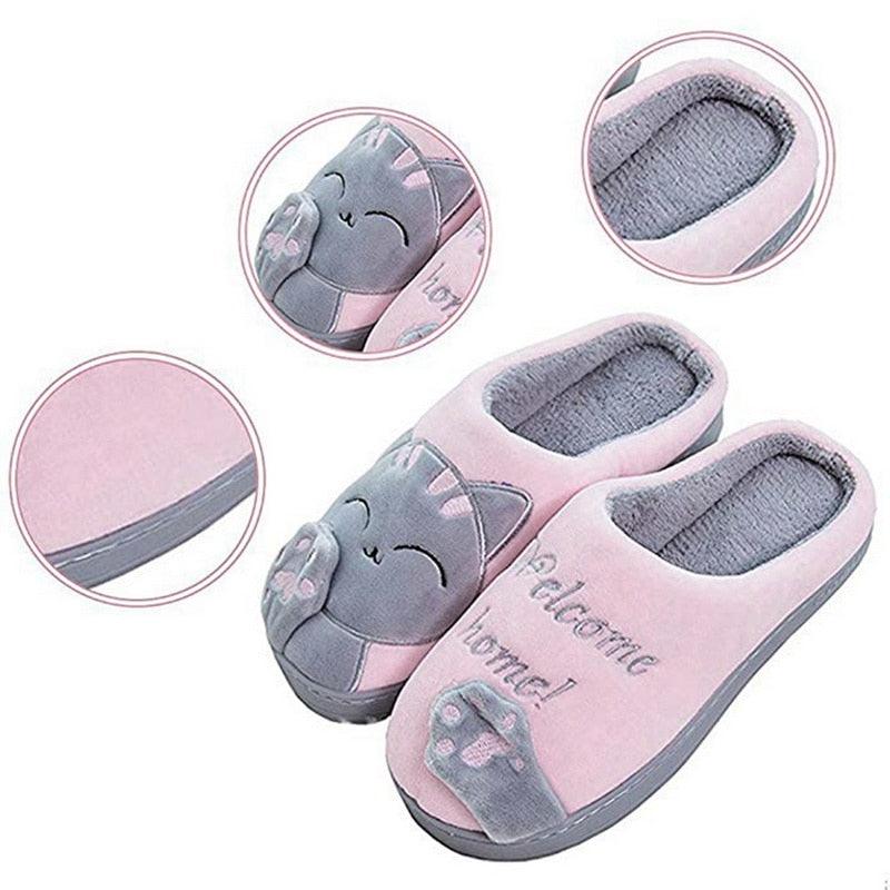 Plush Cat Animal Indoor House Slippers with Memory Foam Comfort