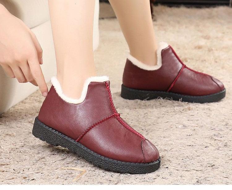 Waterproof Plush Fur Lined Winter Booties Non-Slip Platform Shoes