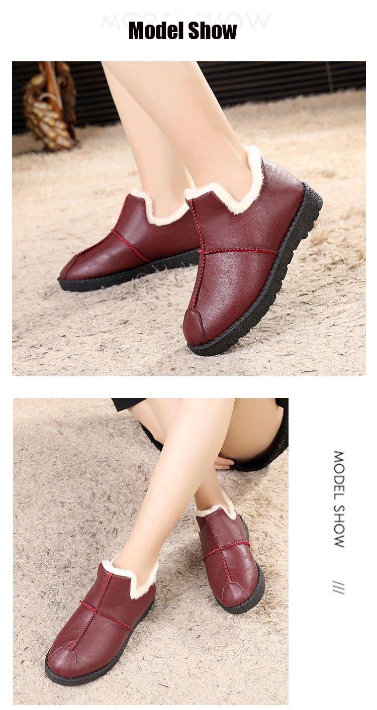 Waterproof Plush Fur Lined Winter Booties Non-Slip Platform Shoes