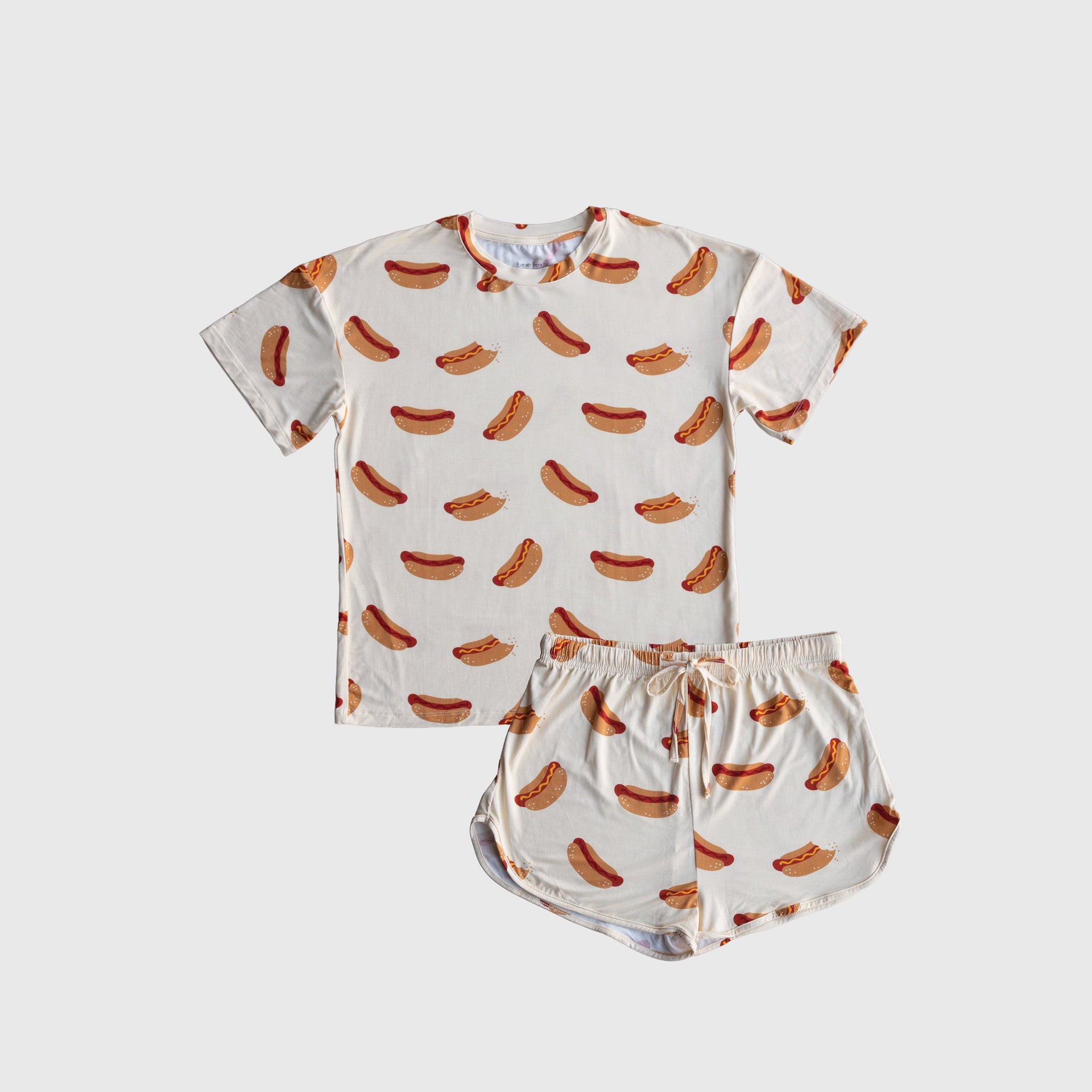 Women's Bamboo Short Set in Cream and Brown Hot Dog Print