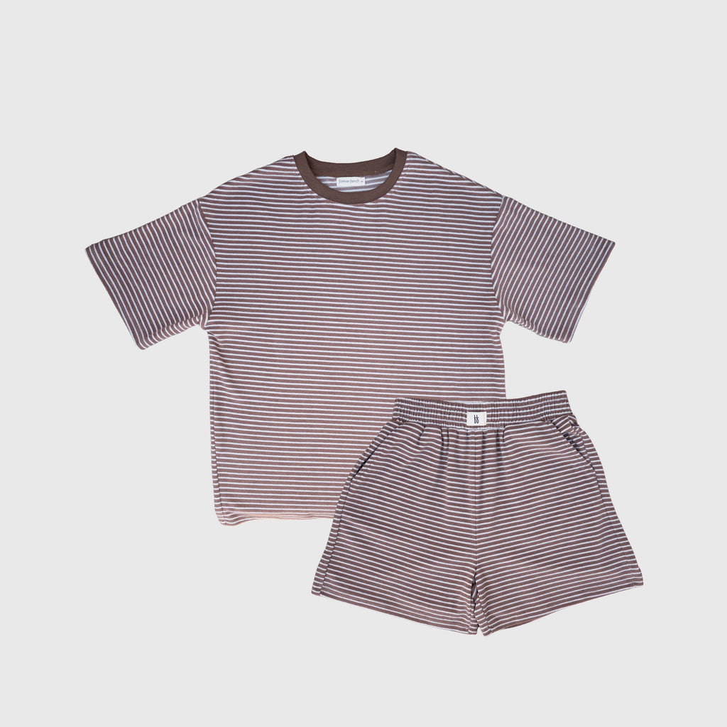 Women's Terry Short Set in Cola Stripe Knit Loungewear
