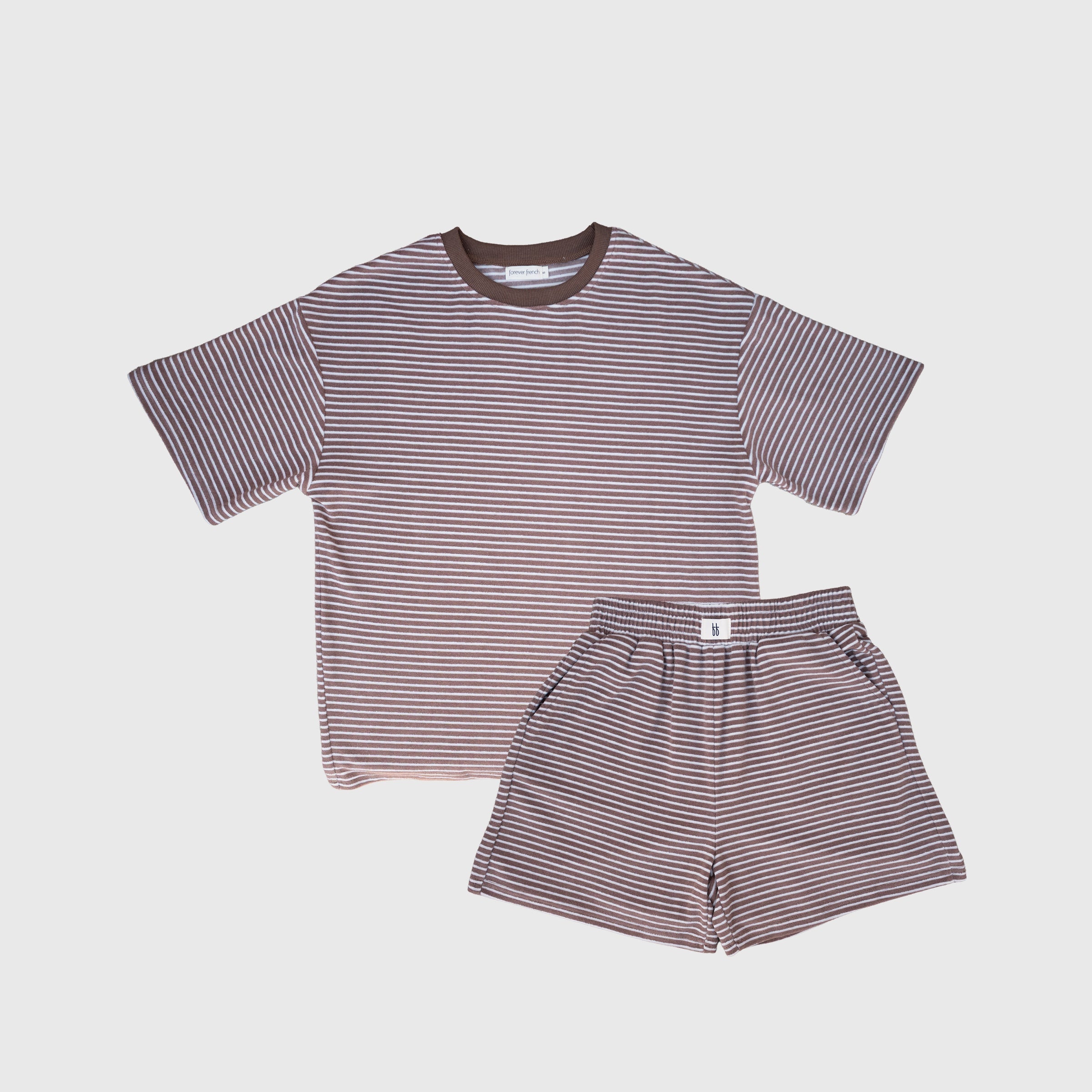 Women's Terry Short Set in Cola Stripe Knit Loungewear