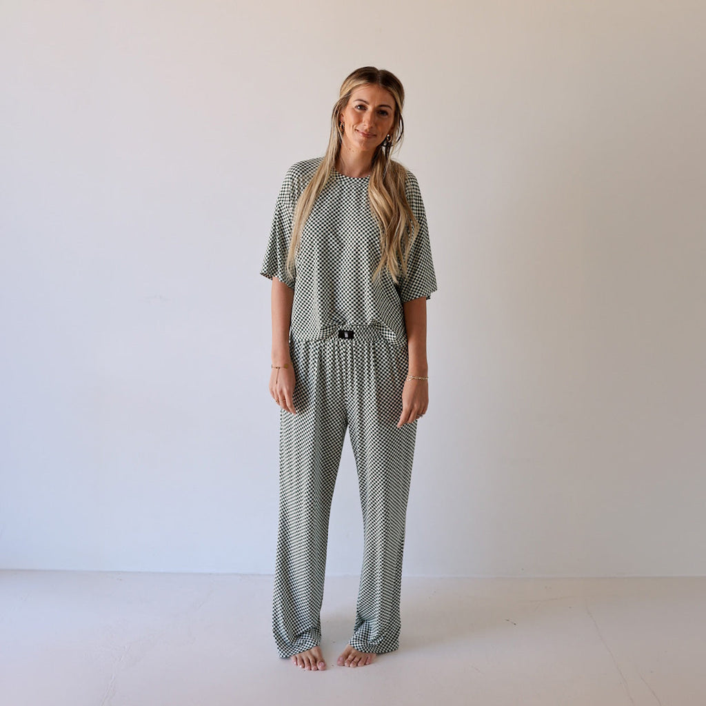 Women's Boxy Tee Lounge Set | Lucky Micro Check