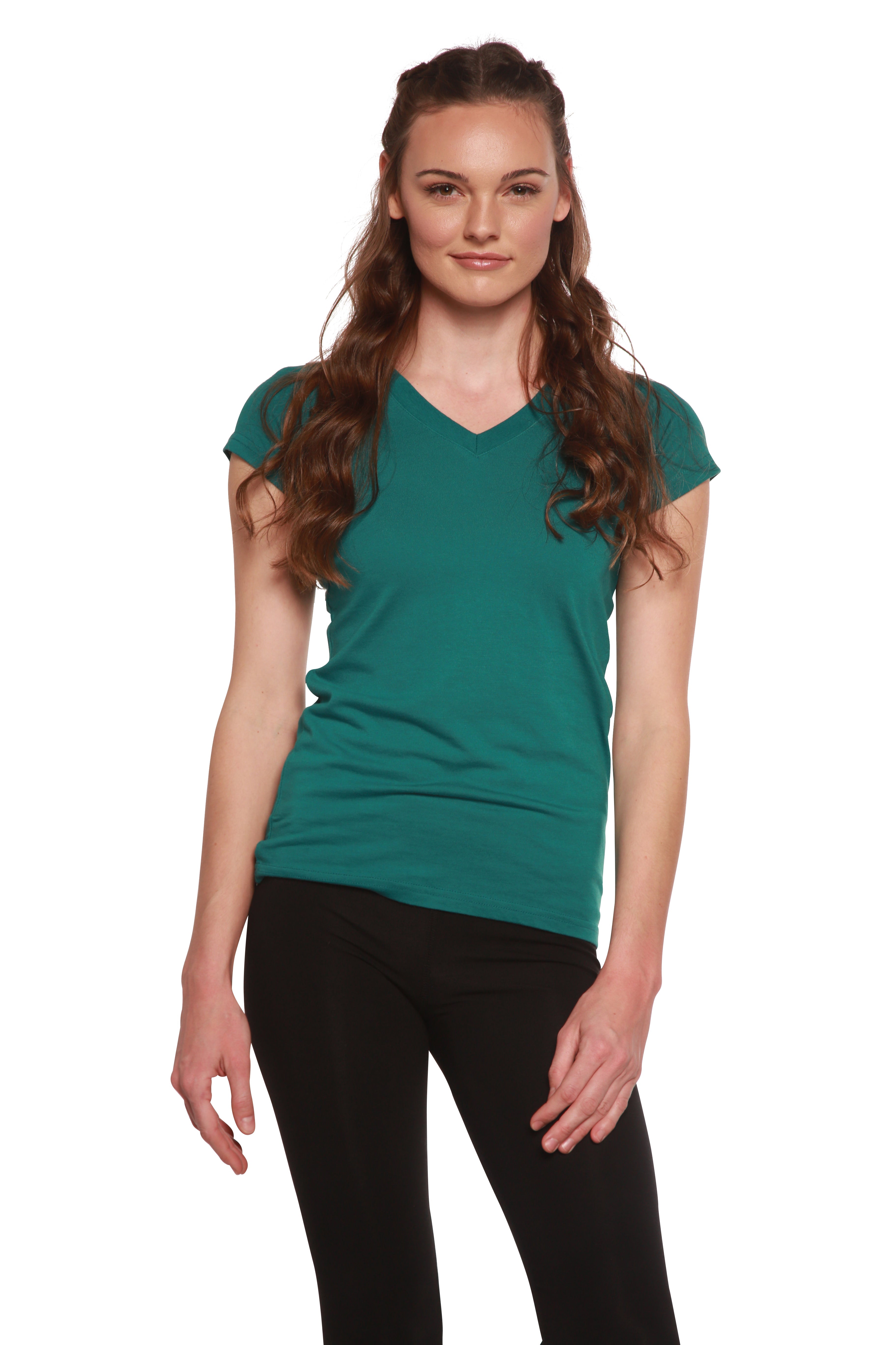 Women's Bamboo Viscose V-Neck Cap Sleeve T-Shirt