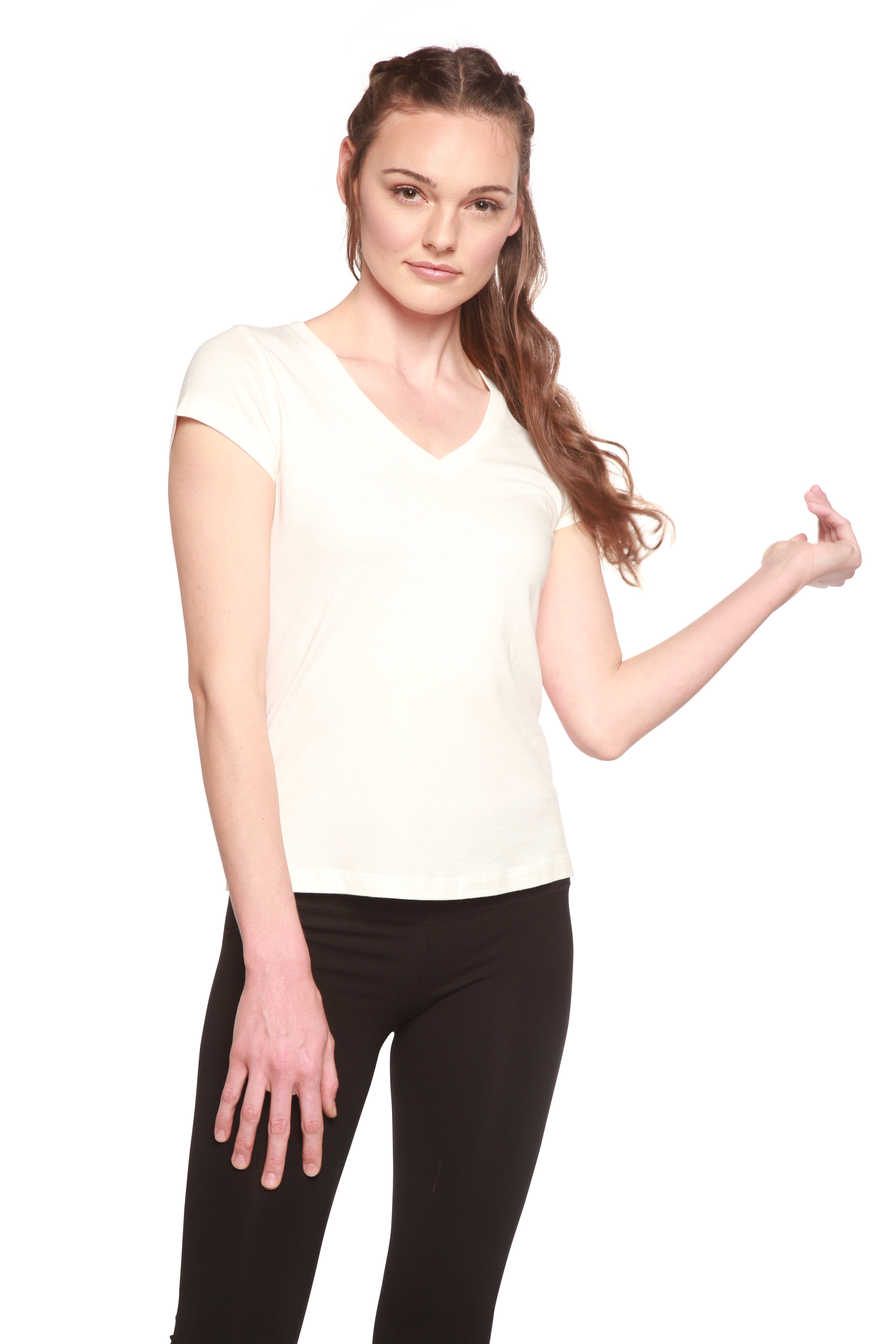 Women's Bamboo Viscose V-Neck Cap Sleeve T-Shirt