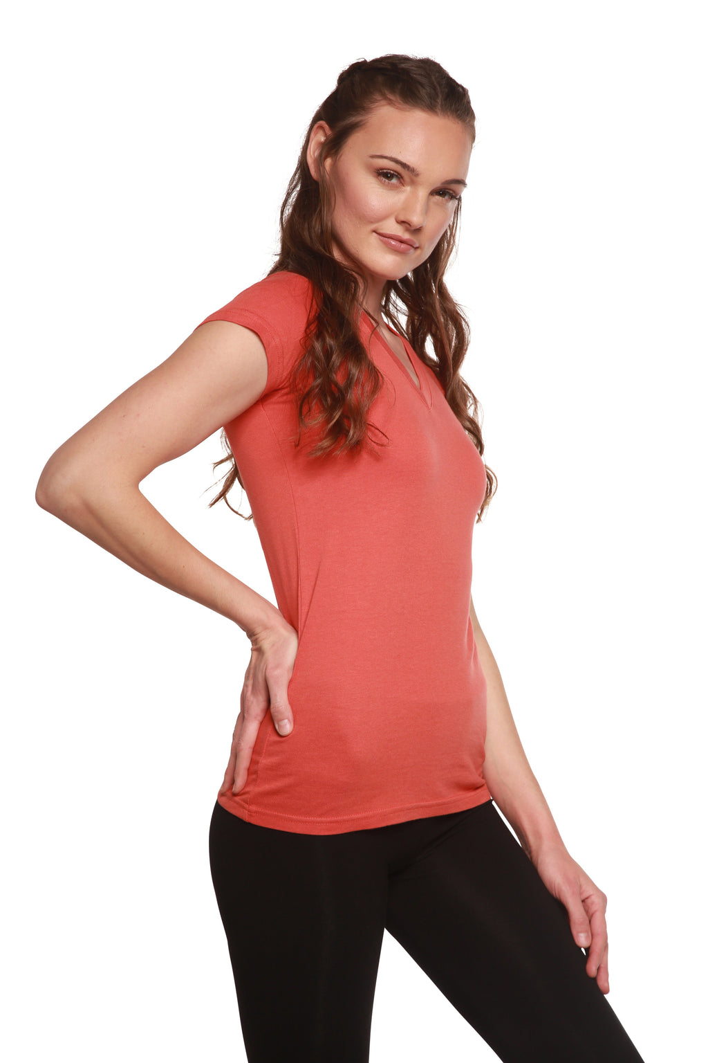Women's Bamboo Viscose V-Neck Cap Sleeve T-Shirt
