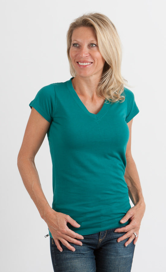 Women's Bamboo Viscose V-Neck Cap Sleeve T-Shirt