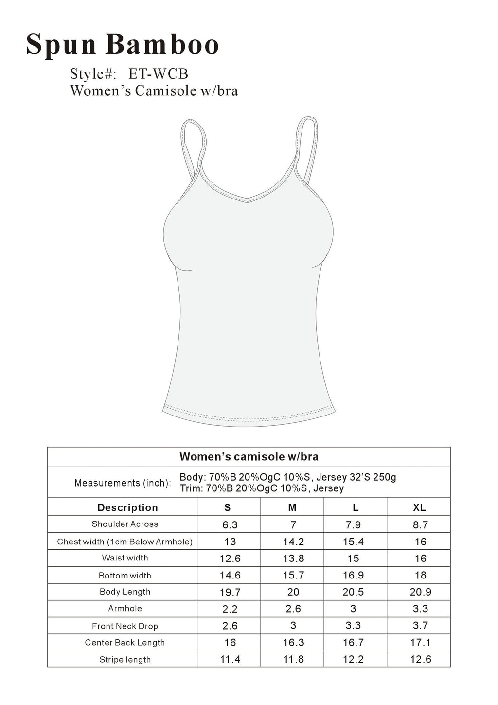 Women's Bamboo Cotton Camisole with Shelf Bra