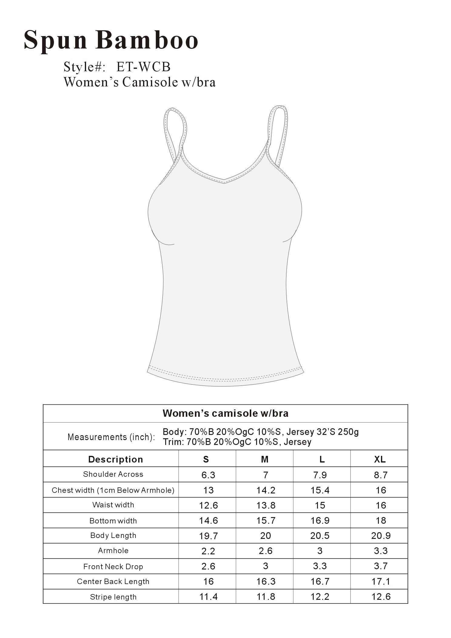 Women's Bamboo Cotton Camisole with Shelf Bra