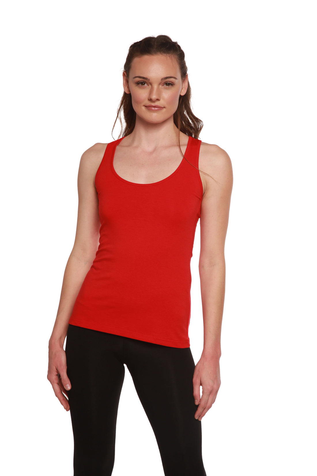 Women's Bamboo Cotton Racer Back Tank Top - Black & Red