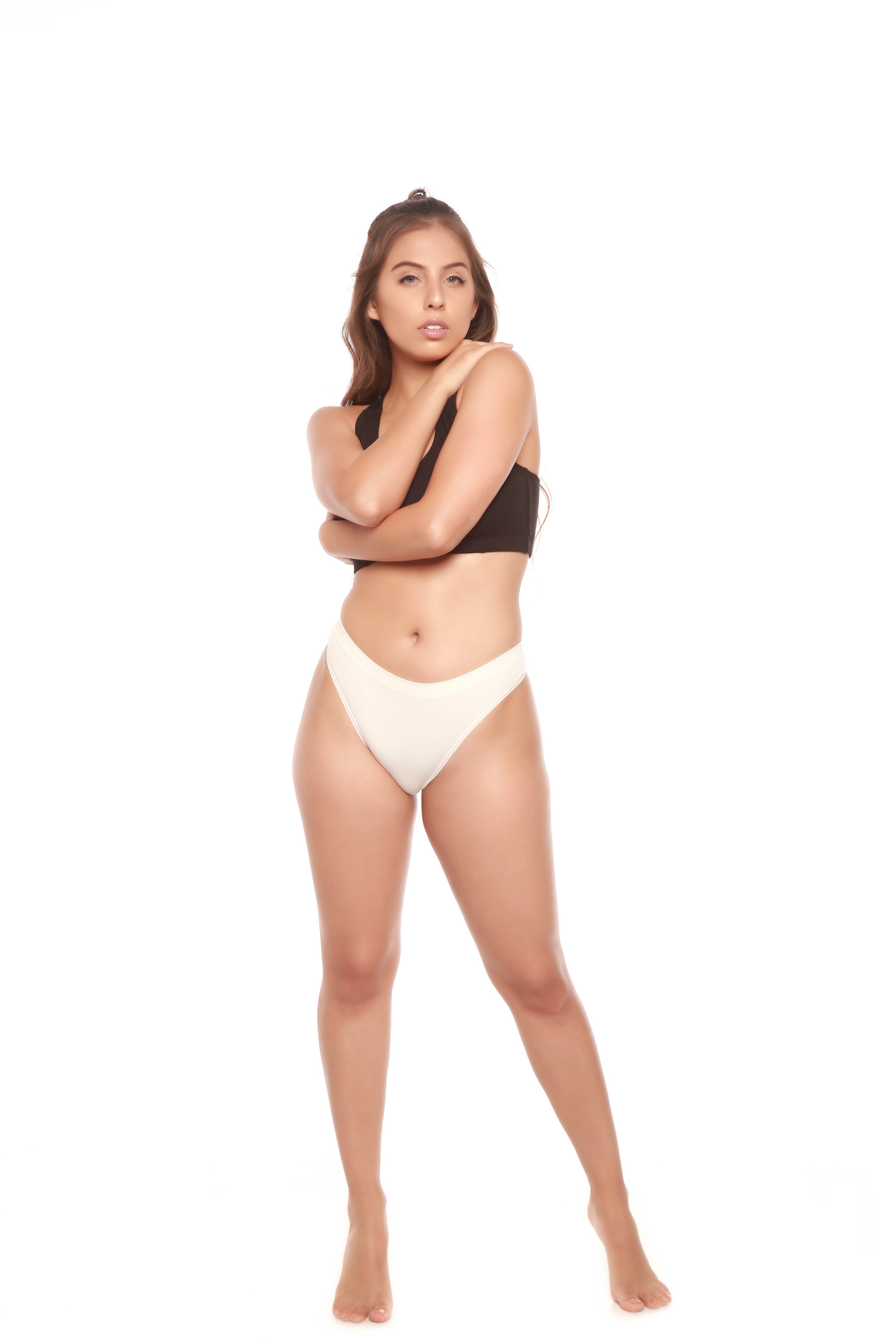 Women's Bamboo Cotton Thong Underwear - Black & White