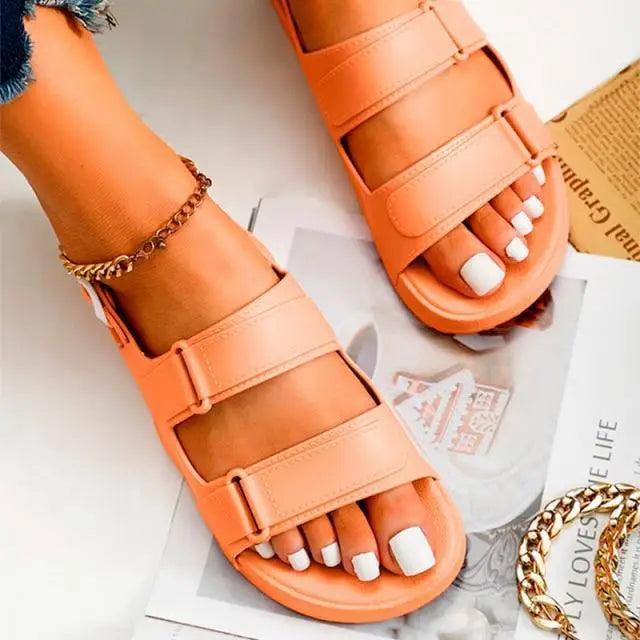 Women's Black Buckle Sandals, Comfortable Thick Sole Casual Slides