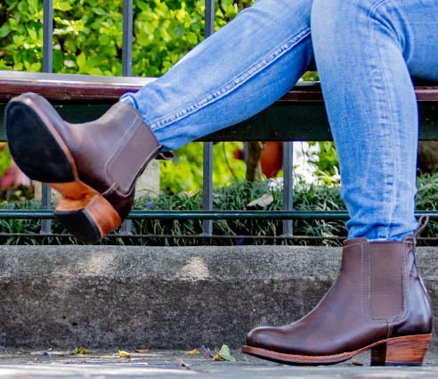 Women's Brown Leather Chelsea Boots | Elastic Pull-On Ankle Boots