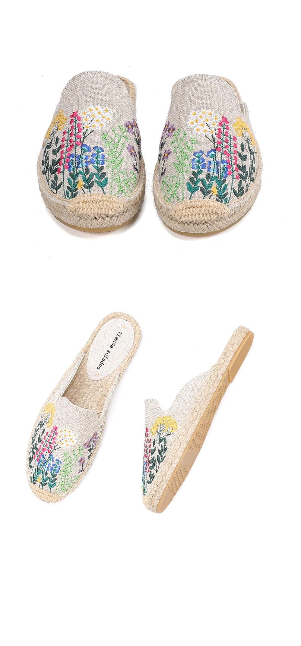 Women's Hemp Orthopedic Floral Slides Comfy Indoor Outdoor Slippers