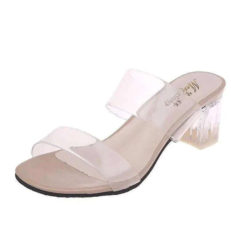 Womens Elegant High Heel Summer Sandals, Minimalist Clear Design