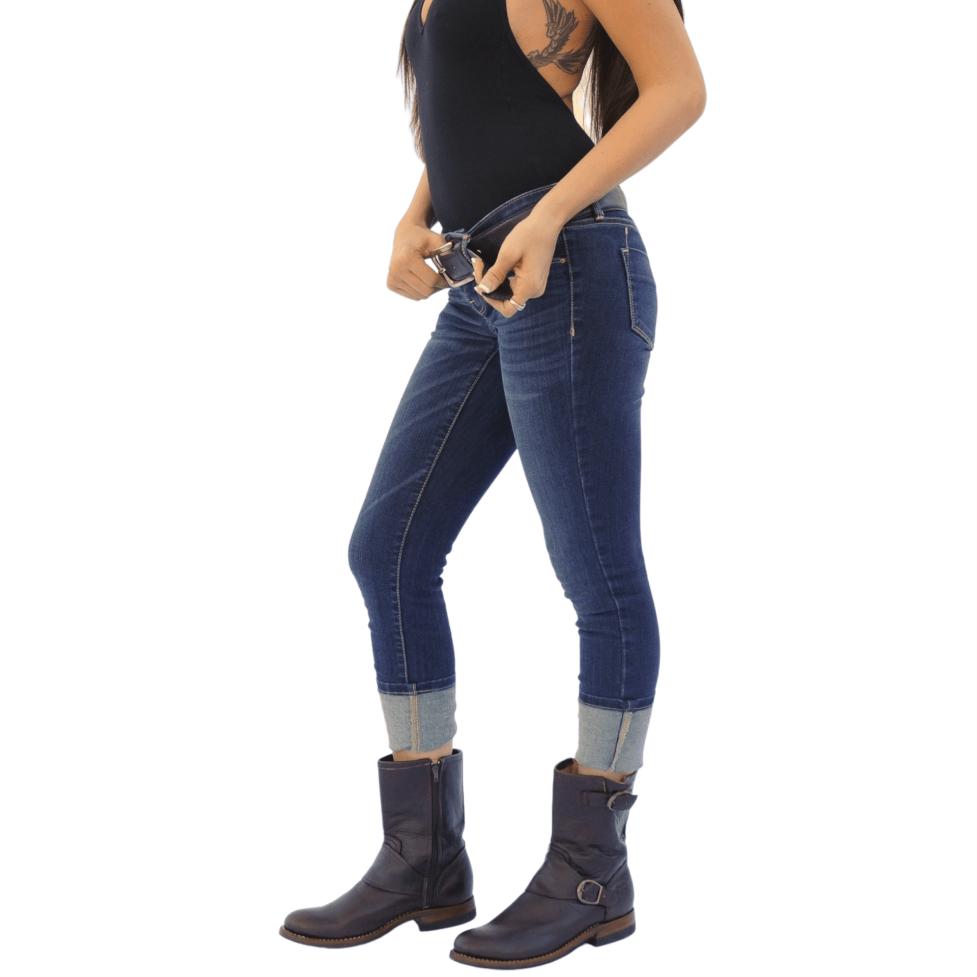 Women's Handmade Brown Leather Biker Boots with Side Zip - Image 4
